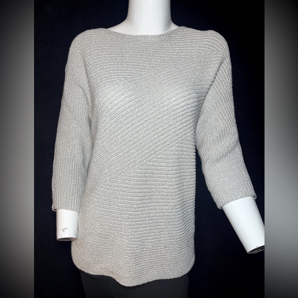 Chico silver knot glitter sweater, 3/4 sleeves, size 1 (small/medium).